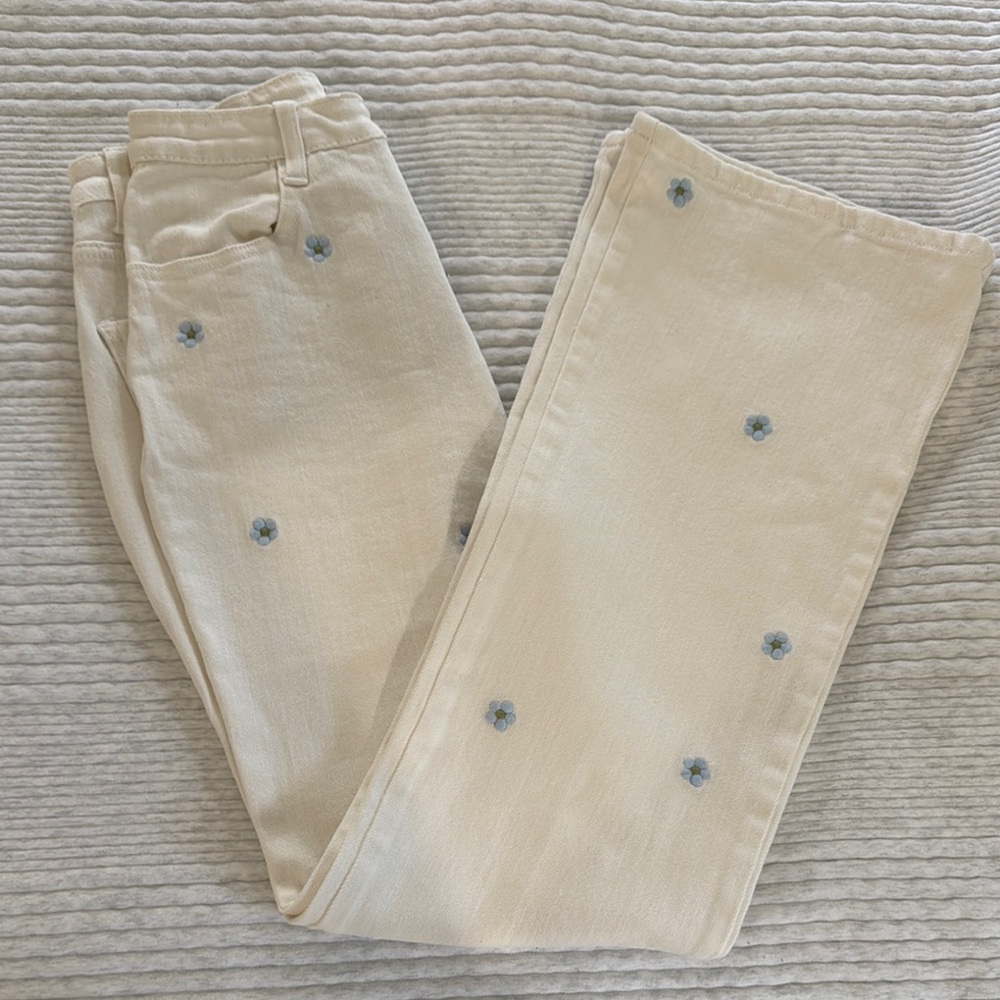 Women's Beige Jeans with Embroidered Details